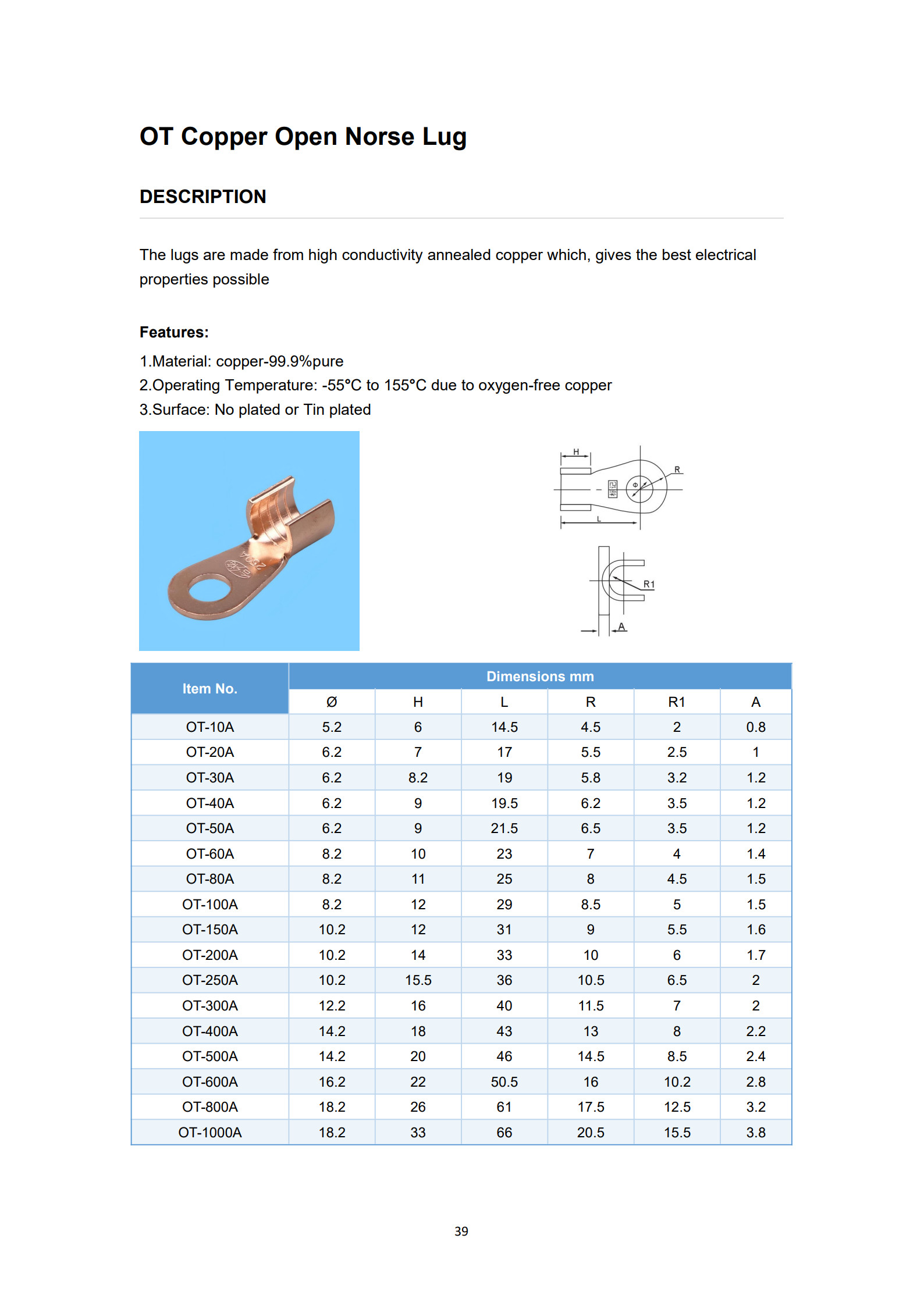OT Open Mouth Type Copper Terminals detail 1